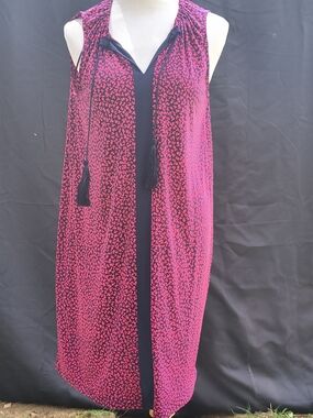 Michael Kors Pink and Navy Blue Tassel-Front Sleeveless Midi Dress